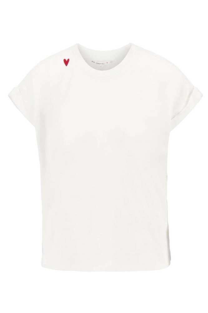 T SHIRT MET OPGEROLDE MOUW MET LOVE 0304 256 1000 WIT